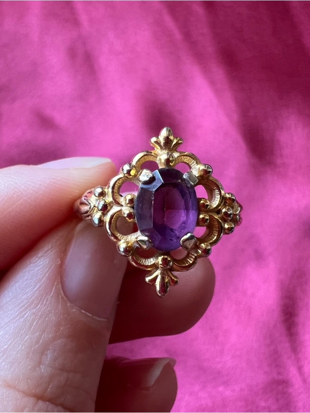 Avon Gold Tone Ring with Purple Stone - Women's Jewelry